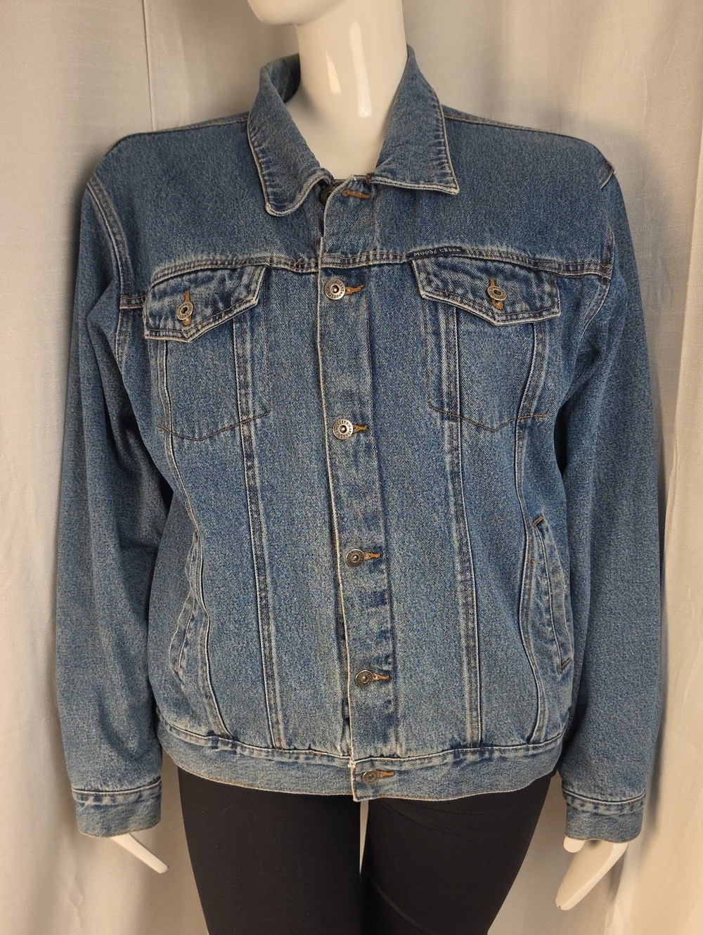 Men's Vintage Moose Creek 100% Cotton Blue Denim Jean Jacket Size Large